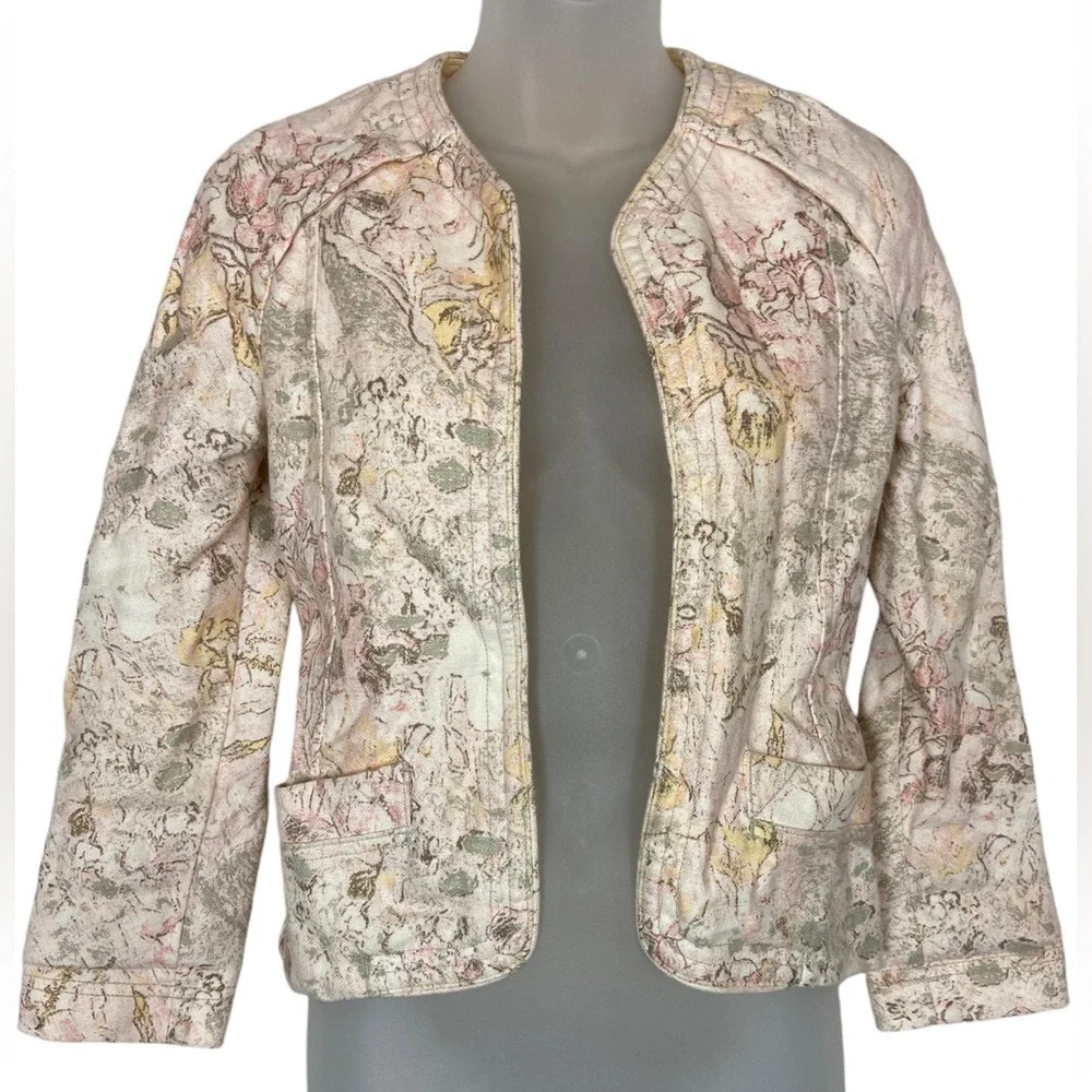Wilfred Aritzia 100% Linen Floral Open Front Blazer Jacket 0